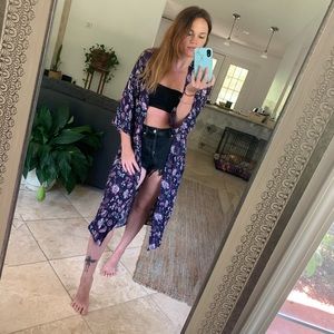 Floral 3/4 Sleeve Midi Kimono